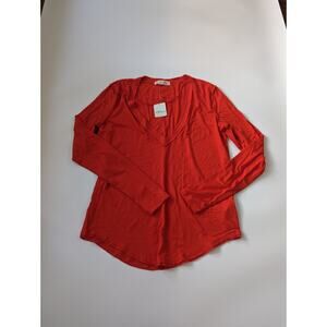 NWT We The Free Size Small Orange Long Sleeve Soft Stretchy Vneck Basic Shirt
